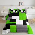 thumbnail image 2 of Castle Fairy Minimalism Rectangular Grid King Size Comforter Sets 3pcs,Mid Century Vintage Aesthetics Comforters King Size,Lime Gray Black,Reversible,1 Comforter and 2 Pillowcases, 2 of 6