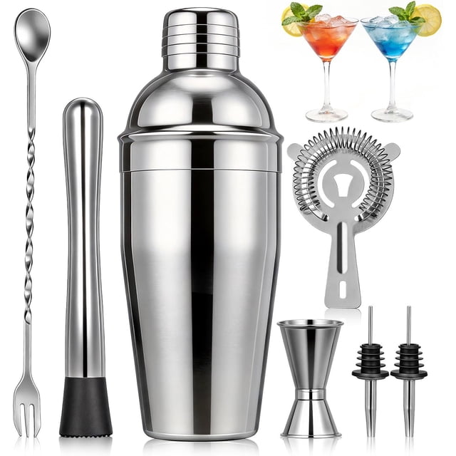 Cocktail Bar Set Kit, 7 Piezas Utensilios de Bar, Coctelera de Acero Inoxidable 304 con Filtro Integrado, Jigger, Machacador, Cuchara Mezcladora y Vertedores, Coctelera de Cóctel Hogar Mezclar Bebidas