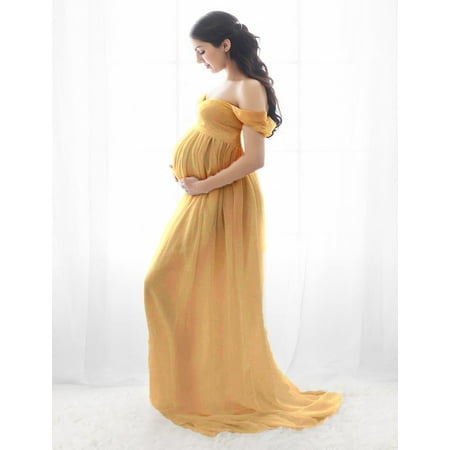 

ZNU Women s Maternity Off Shoulder Lace Maxi Dress Solid Color Long Gown Dresses Photography Prop Clothes