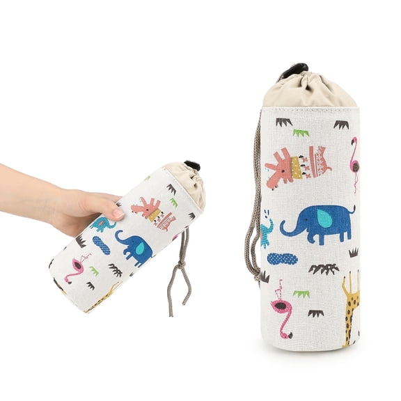 Portable Breast Milk Insulated Cooler Bag, Linen Insulated Baby Bottle Bag with Aluminum Foil Lining & Drawstring Closure, 240ml Milk Bottle Storage Bag for Mom Travel, 2.75in x 7.48in