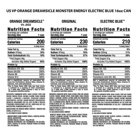 Monster Energy Drink Variety Pack, Original, Electric Blue & Orange Dreamsicle, 18 Pack (16 fl oz Cans)
