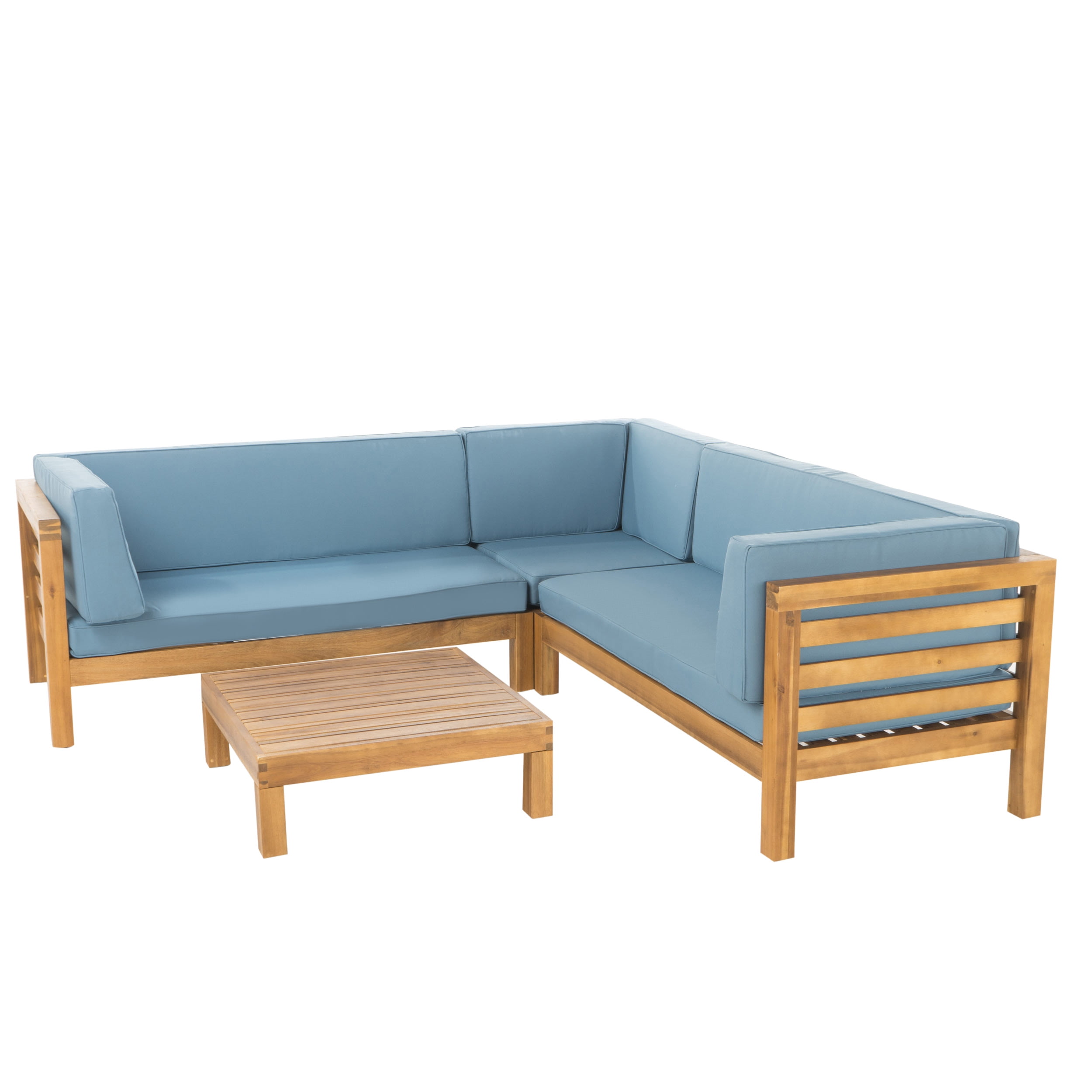 Argentine 4 Piece Outdoor Wooden Sectional Set with Cushions,Blue