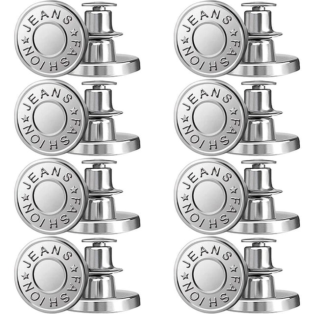 Boutons pour les Jeans, 8pcs Sans Couture et Sans Outils Boutons de Jean Instantanés pour Pantalons, Boutons de Remplacement, Clips de Bouton, Installation Simple, Réutilisables et Réglables