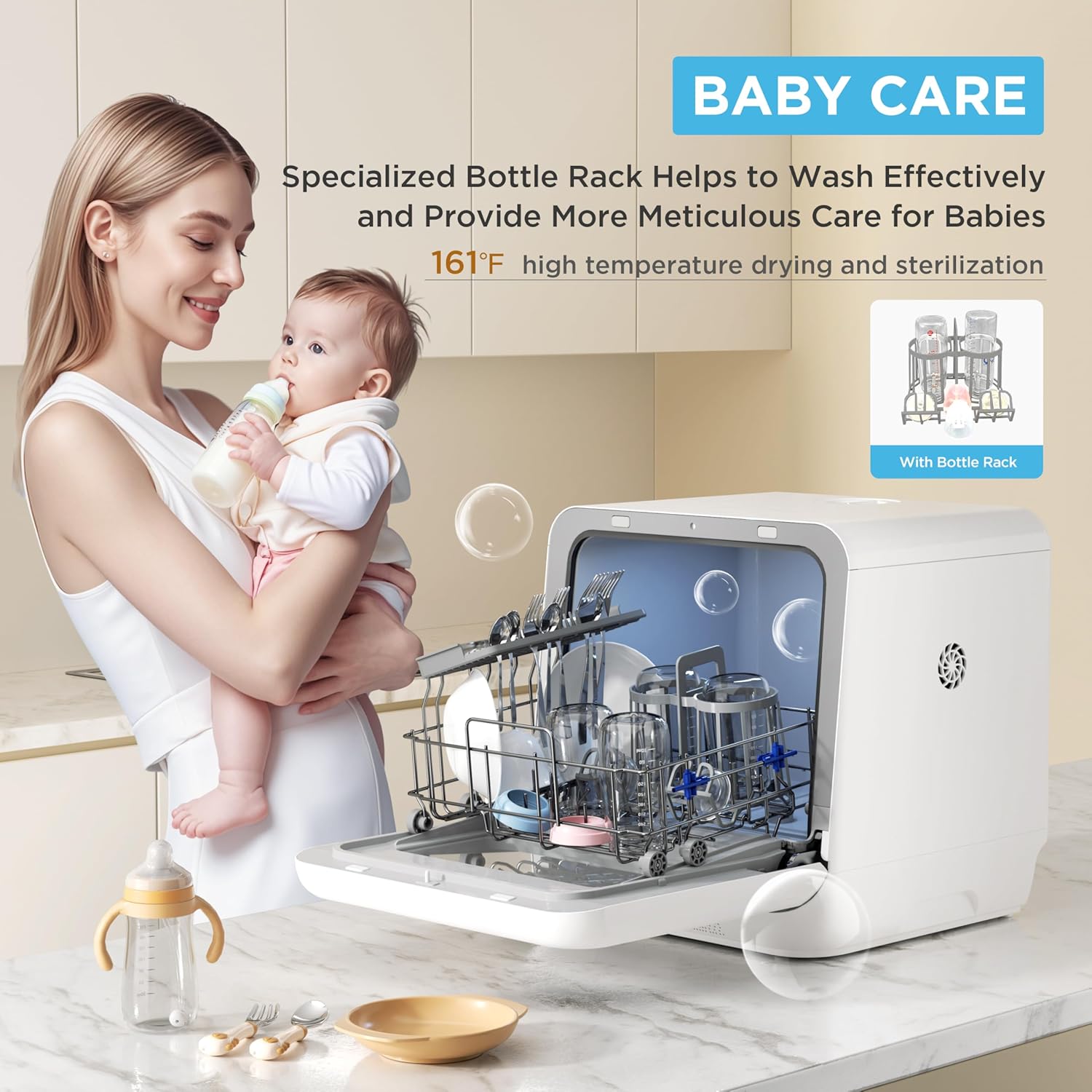 Midea Portable Countertop Dishwasher, 5-Liter Tank, Auto Open Door, 5 Wash Programs, UV Hygiene, White