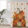 thumbnail image 5 of Fall Thanksgiving Shower Curtain, 72" x 72", Pumpkin Watercolor Botanical Maple Leaves Waterproof Bathroom Curtain Washable Shower Curtain Set with 12 Hooks, 5 of 6