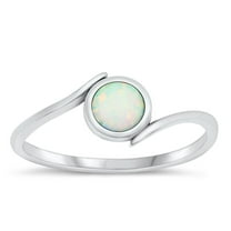 CHOOSE YOUR COLOR Round White Simulated Opal Promise Ring .925 Sterling Silver Chic Band CZ Female Size 7