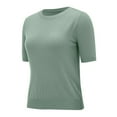 thumbnail image 6 of WTXUE T-Shirts Short Sleeve, Crew Neck Shirts for Women's Loose T Shirt with A Knit Bottom Short Top Knit Tops Solid | Casual for Women Fern Green XL, 6 of 10
