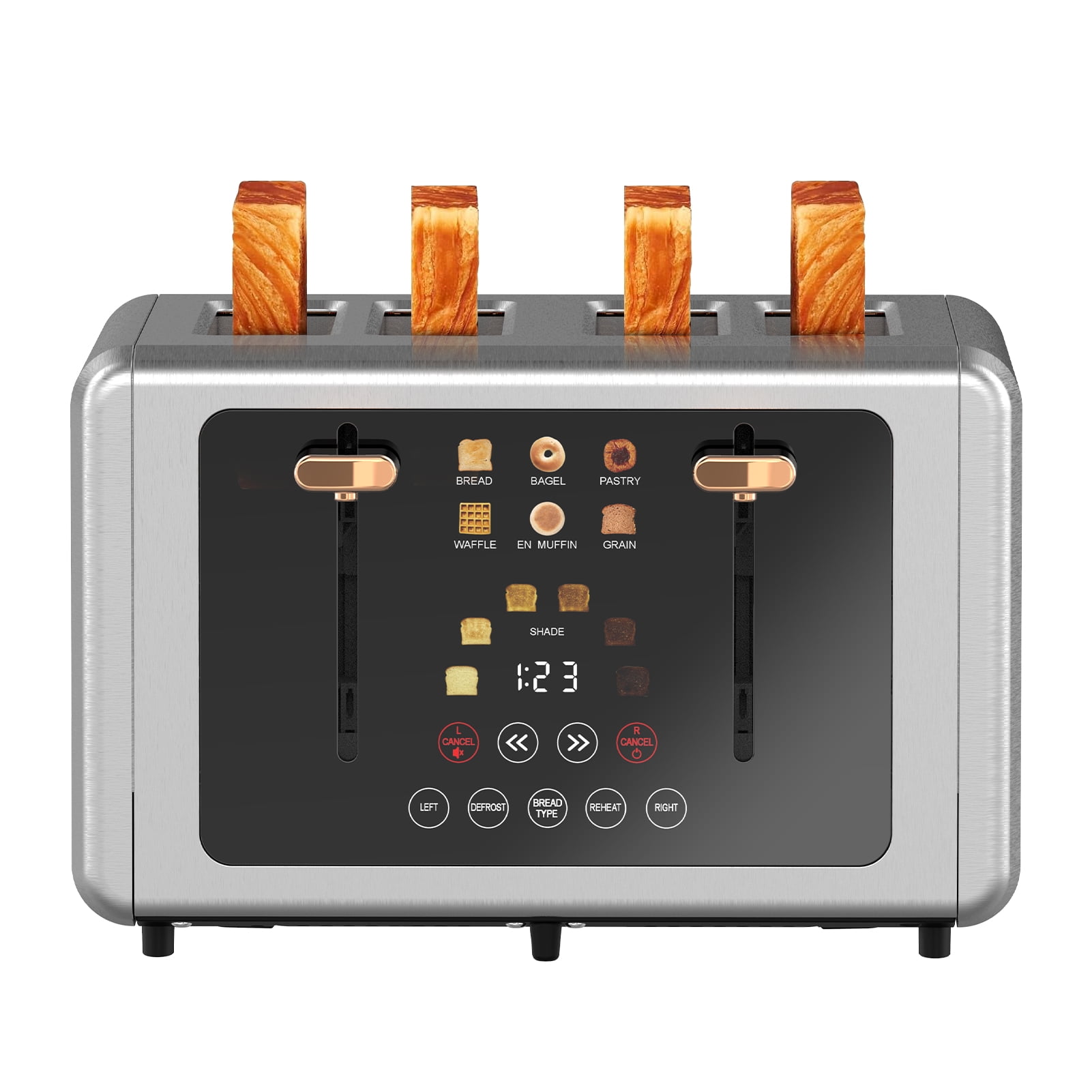 WHALLULTRA Touchscreen Toaster 4 Slice - Stainless Steel Toaster, 6 Shade Settings, Extra Wide Slots Toaster with Bagel, Cancel, Defrost Functions