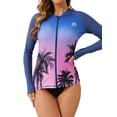thumbnail image 1 of Charmo Womens Color Blocked Swimsuit Tops Zipper Long Sleeve Swimwear UPF 50+, 1 of 6