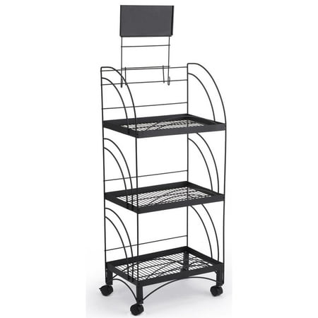 

20.25 w Standing Shelf Unit with Locking Wheels 3 Display Levels Wire Shelving Unit with Removable Sign Holder (Black) (NCYRR14BK)