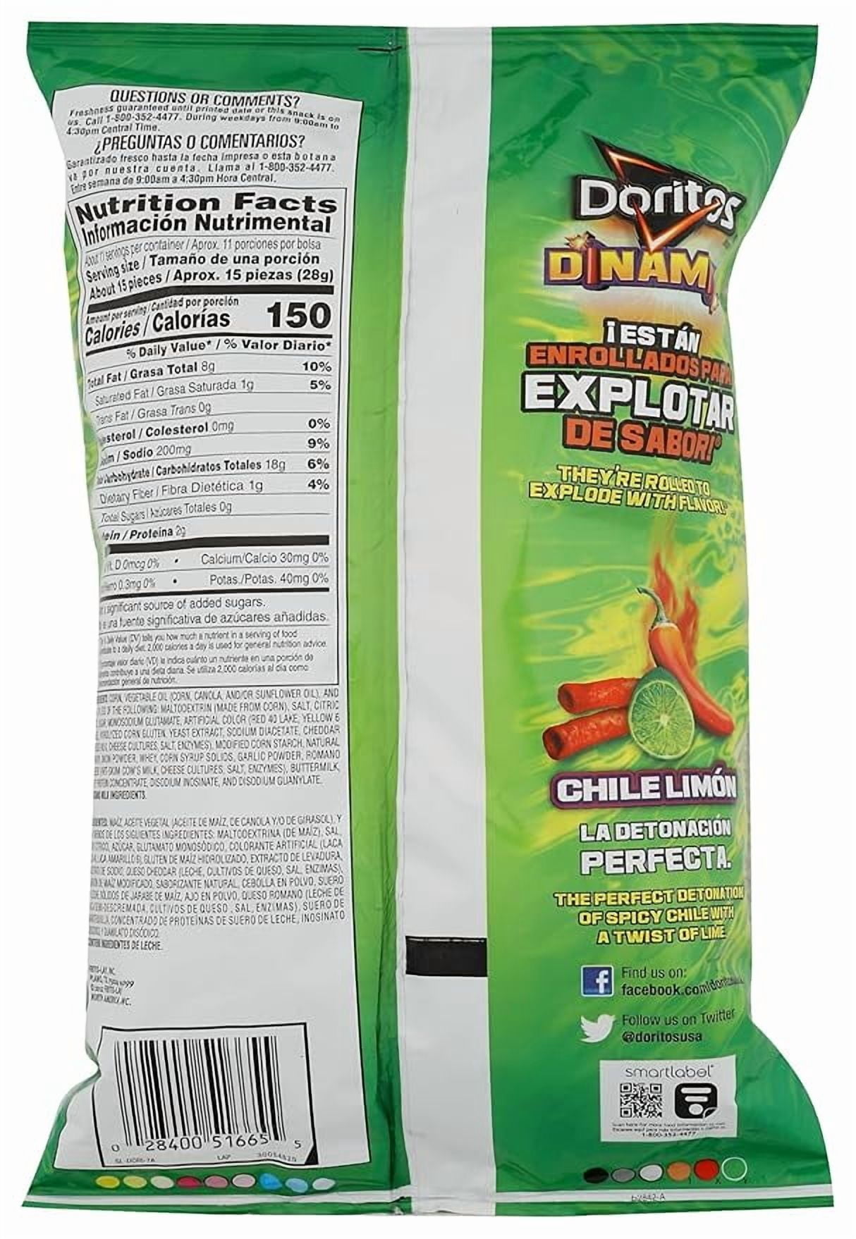 Doritos DINAMITA CHILE LIMÓN • 44 Bags • 1.125 oz EACH • Total 49.5 oz • Rolled Tortilla Chips • Spicy Tangy Crunch • Lunchbox / Vending / Party BULK BOX