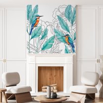 Idea4wall 2pcs Vibrant Kingfisher and Foliage Colorful Bird and Tropical Leaves Wall Murals, Removable Self-Adhesive Stick Wallpaper Large Wall Stickers for Home Decorative, 48"x48"