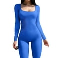 thumbnail image 3 of Xuanfei Women Solid Color Square Neck Long Sleeve Butt Lifting Bodycon Jumpsuit, 3 of 4