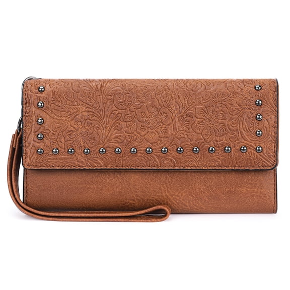 TAZAG retro PU leather clutch bag for women new fashion rivet design tri-fold wallet