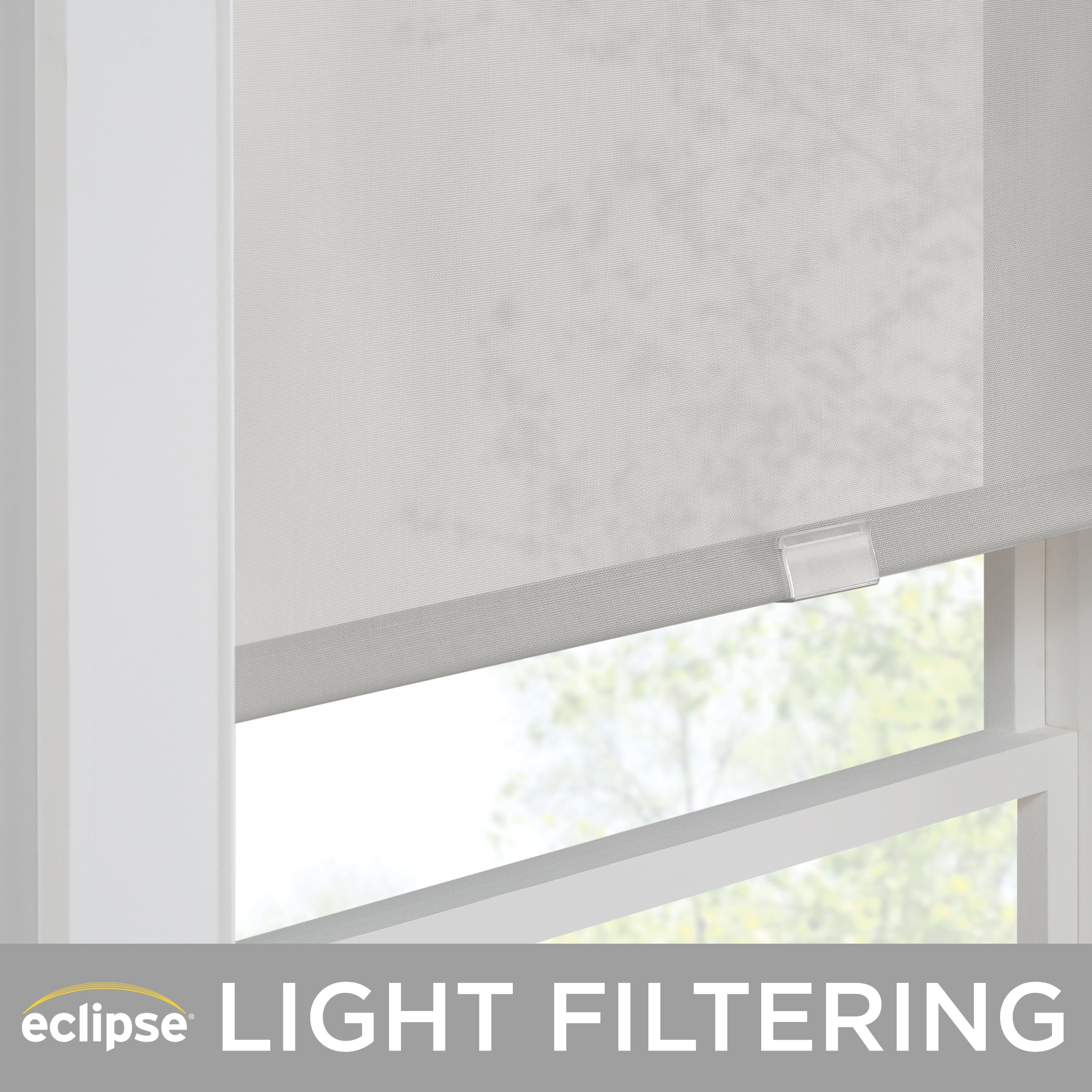 Eclipse Solar Cordless Light Filtering Privacy Roller Shade, Grey, 34 x 72