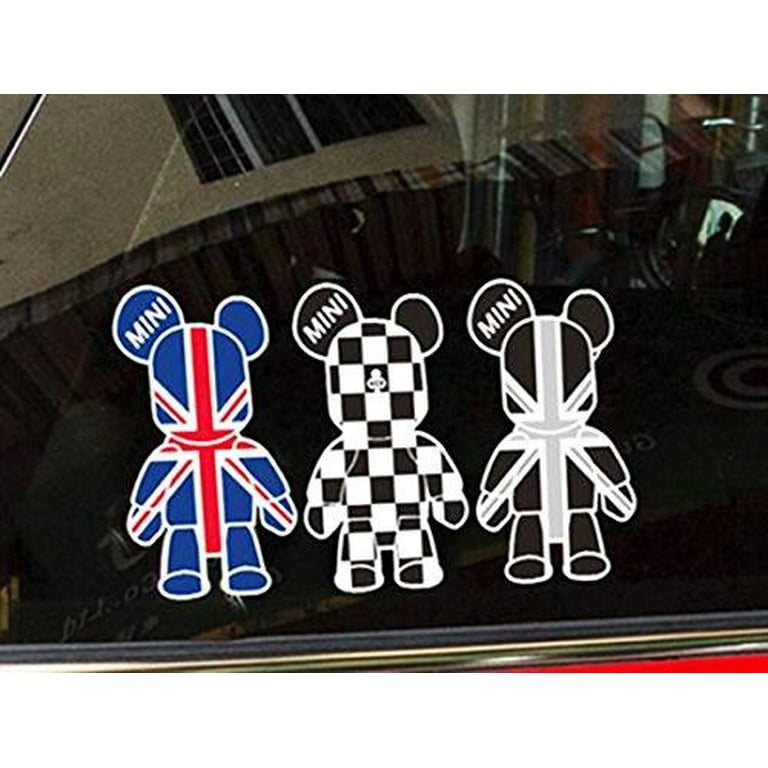 Xotic Tech 3 Pcs Mini Cooper Cute Cool Bears Exclusive Car Window Reflective Decals Stickers Checkered Union Jack UK Flag Sporty Style for Car Truck