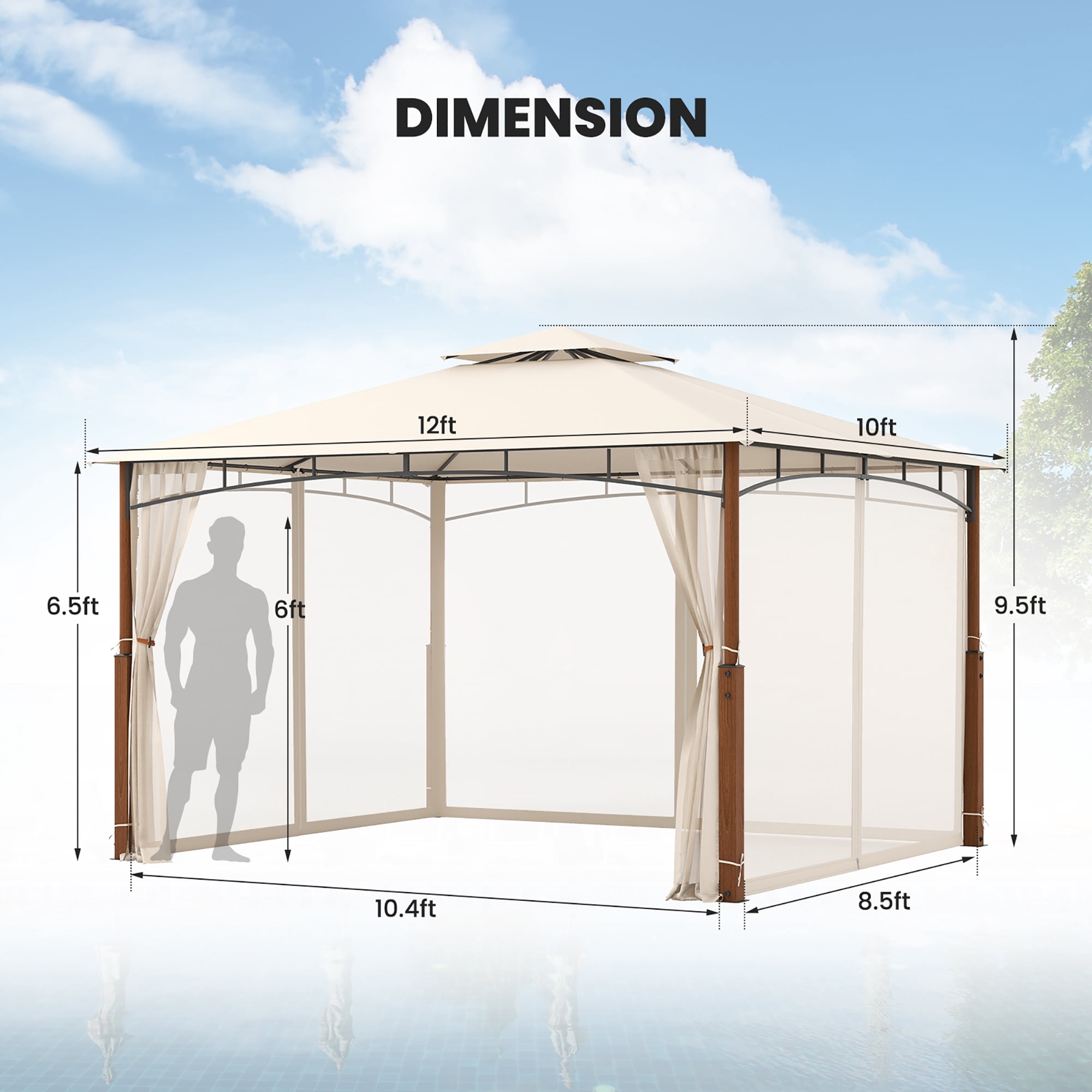 Gymax 12' x 10' Outdoor Patio Gazebo w/ Netting 2-Tier Canopy Roof Metal Frame