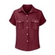 thumbnail image 4 of Craaazy Ladies Oversized Short Sleeve Tunic Tops, Lightweight Cotton Shirt, Turndown Collar Button Up Blouse with Chest Pockets for Everyday Outfits Gifts, 4 of 6