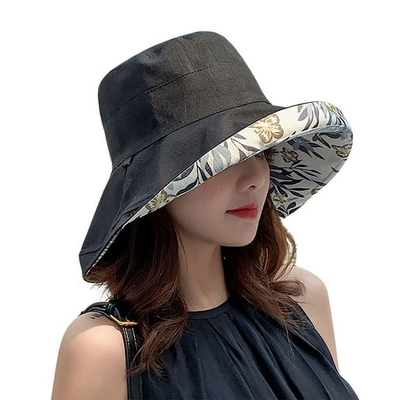 56-58cm hat circumference women's double-sided fishing hat outdoor summer sunscreen hatblack