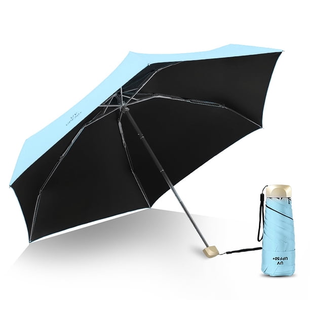 Sombrilla ultraligera, mini, plegable, con protección UV, resistente al viento, portátil, de doble uso, color azul cielo