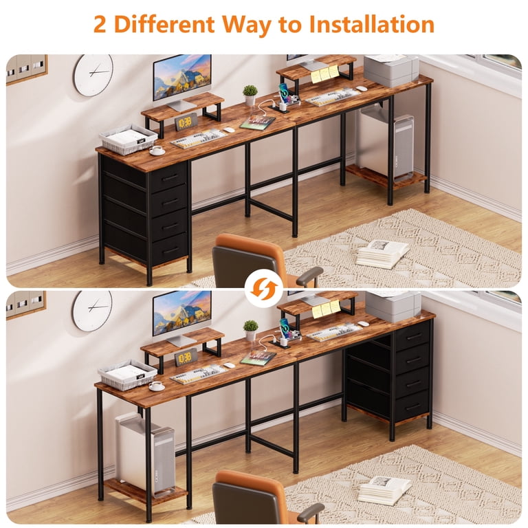 Satifur 59" L-Shaped Desk, Power Outlets & Monitor Stands photo 3