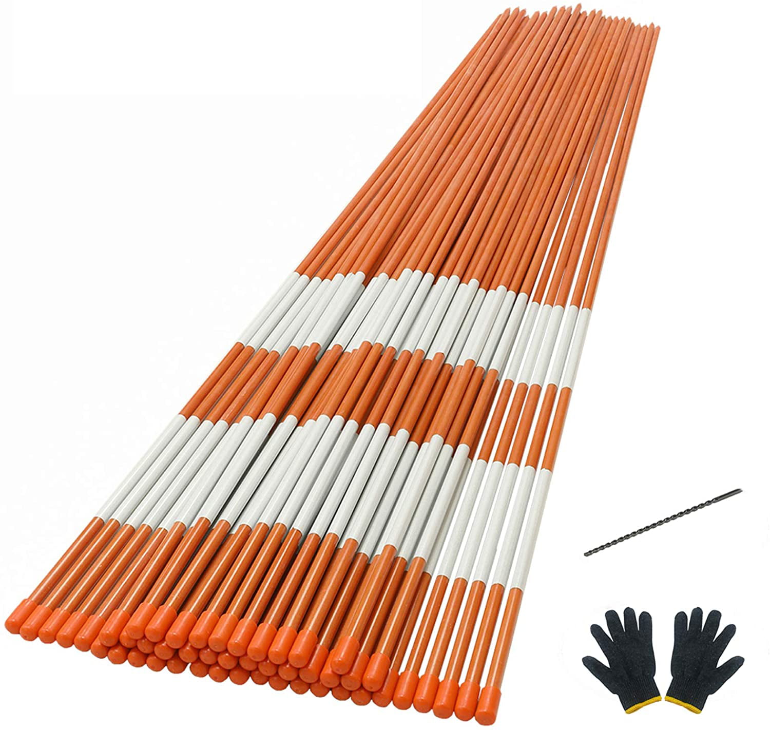 200 Pack of 48" Safety Orange Reflective Driveway Markers Snow Plow Stakes 5/16" 