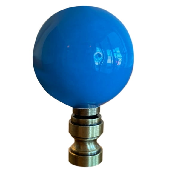 2.5"H Ceramic Sky Blue Round Lamp Finial Antique Brass Base