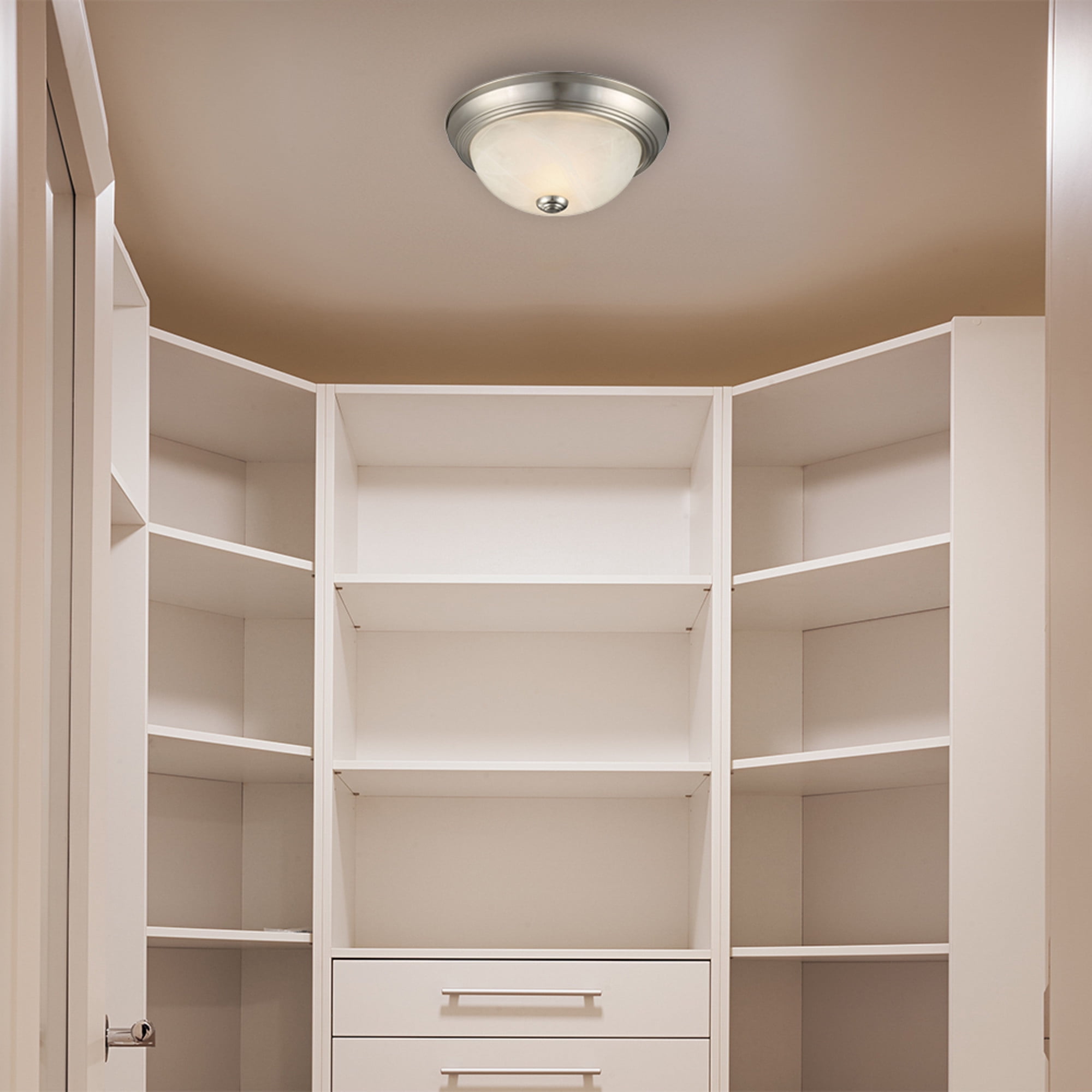 2-Pack Traditional 2-Light Flush Mount Ceiling Light, Satin Nickel, Alabaster Glass, Dimmable, for Bedroom, Hallway, Entryway – Design House, 587527