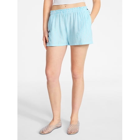 No Boundaries Striped Seersucker Bungee Shorts, 2" Inseam, Women's XXS-XXL