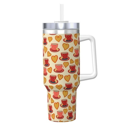 

Goofa Cups of Tea Print 40oz Ice Bully With Handle And Straw Stainless Steel Vacuum Insulated Cup And 2 In 1 Straw Lid