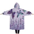 thumbnail image 2 of Oversized Wearable Blanket Hoodie,Purple Butterfly Flower Pattern Sherpa Blanket Hoodie with Super Pockets,Super Warm Fuzzy Pullover for Women & Men, 2 of 6