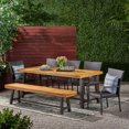 thumbnail image 2 of GDF Studio Tahiti Outdoor Acacia Wood and Wicker 7 Piece Dining Set with Bench, Teak, Black, and Multibrown, 2 of 13