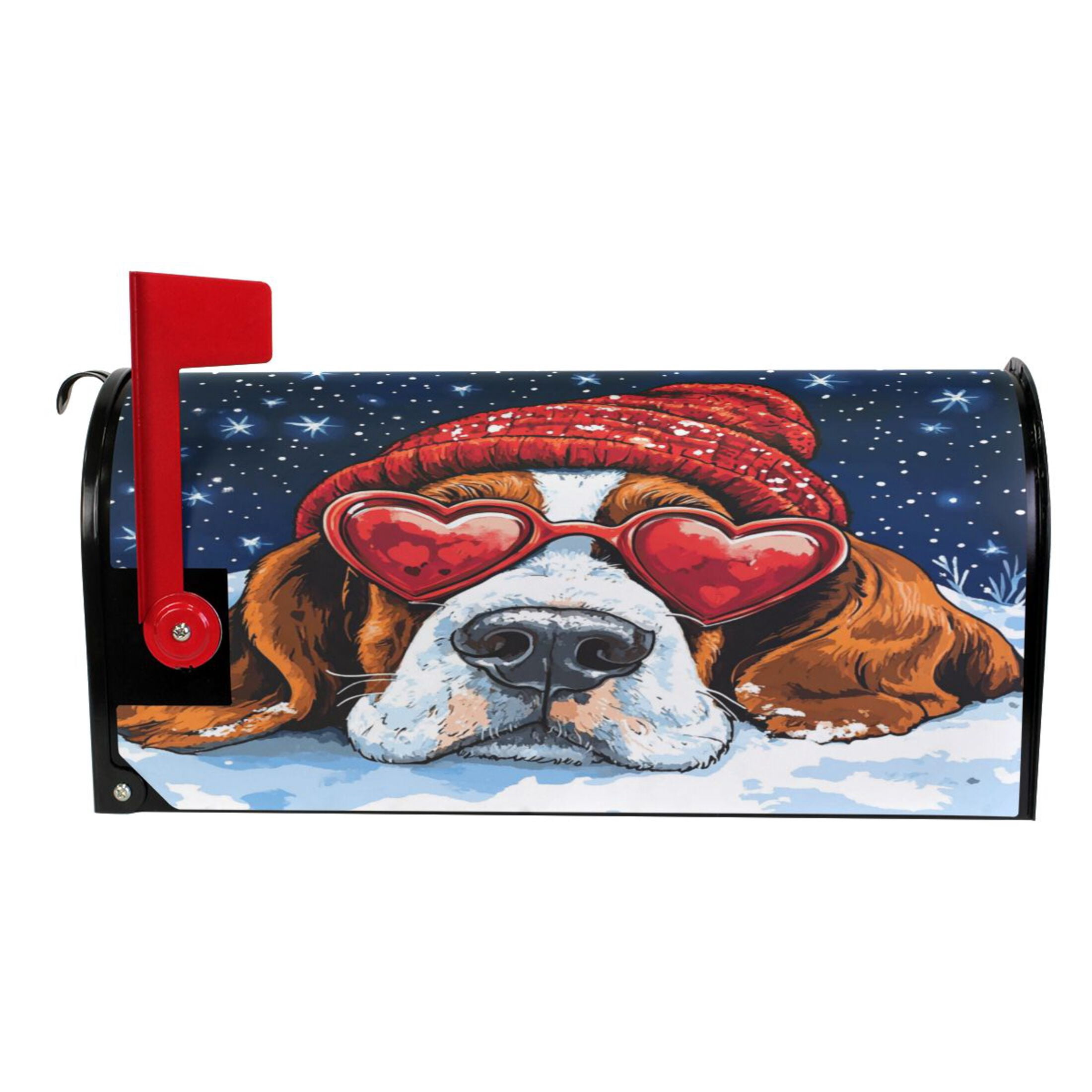 WOBOGO Snow Basset Hound Mailbox Cover Magnetic for Garden Yard Home Decor Standard Size 25.4×20.78in
