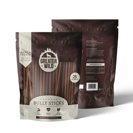 UPC: 0810084932124 | Greater Wild 6  Standard Bully Sticks Dog Treats  25 Pack  – Single Ingredient 100% All Natural Beef  Long Lasting Dog Chews for Puppies  Small Dogs  and Older Dogs – 100% Digestible-