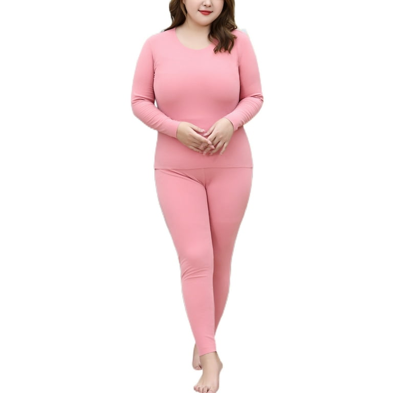 Capreze Plus Size Long Johns Set Thermal Underwear for Women Base Layer  Pajama Set Stretch Thermal Top and Bottom Set Pink 5XL