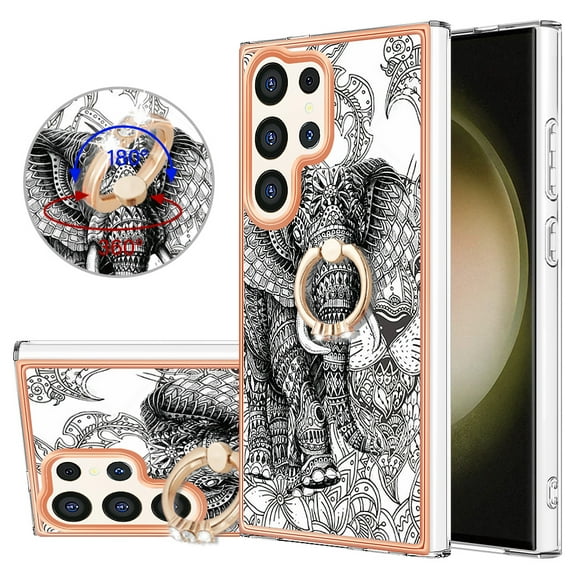 TECH CIRCLE For Galaxy S24 Case with Stand,360 Rotatable Shiny Ring Holder Kickstand Soft TPU Girls Women Case Shockproof Protective Phone Case for Samsung Galaxy S24 6.1" 2024,Elephant