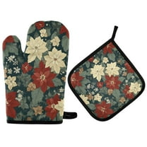 Yayeee Oven Mitts and Pot Holder Set of 2 Heat Resistant Kitchen Gloves Baking Hot Pad, Christmas Blooms