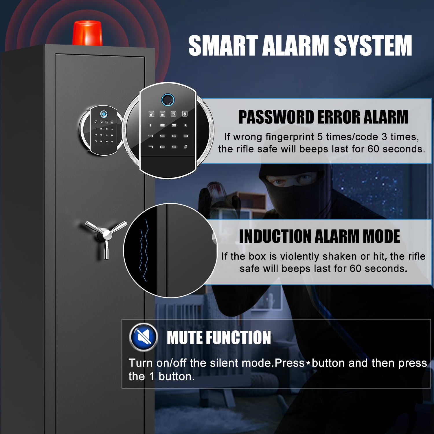 Omethey 5-7 Biometric Fingerprint with LCD Keypad, LED Light, 3 Adjustable Racks Gun Safes