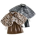 thumbnail image 4 of Ulitacool Outfits For Girl Leopard Print Flannel Cape Jacket Long Sleeve Top And Faux Pleated Skirt Three Piece Outfit For Toddlers And Kids Comfy Clothes Brown 4-5 Years, 4 of 4