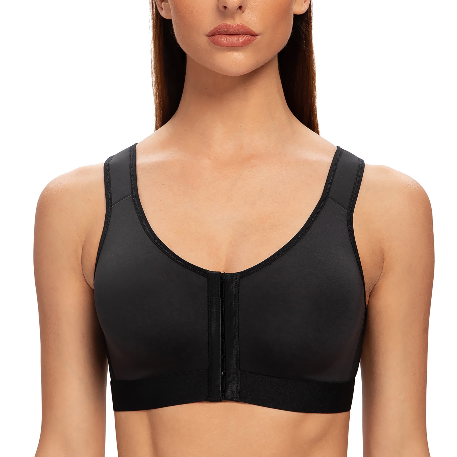 MELENECA Female Front Closure Wirefree Posture Bra for Women Black 34B