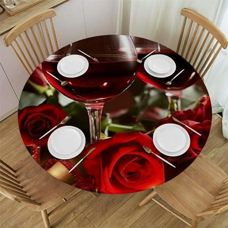 

Facannap Red Roses Candle Round Tablecloth Outdoor Picnic Camping and Indoor Kitchen Dining Party 100% Polyester Fiber 31-35