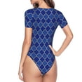 thumbnail image 4 of Balery Women'Sblue Gold Grid Lantern Shapes Crew Neck Round Neck Short Sleeves Slim Fit Casual Basic Extender Bodysuit Daily Jumpsuit T Shirts-Large, 4 of 9