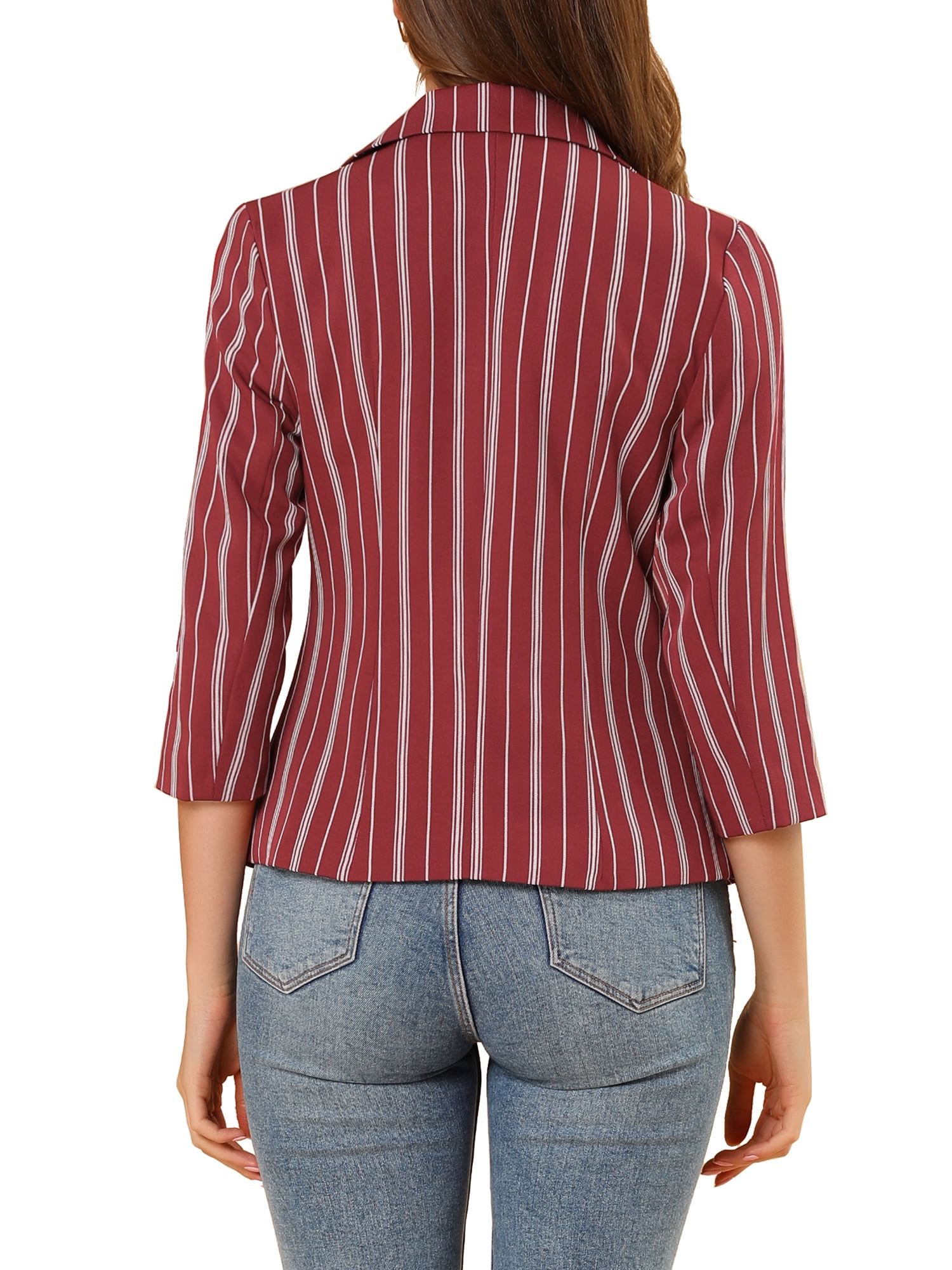 DARING DIVA Women's Striped Open Front Notched Lapel Blazer XS Red
