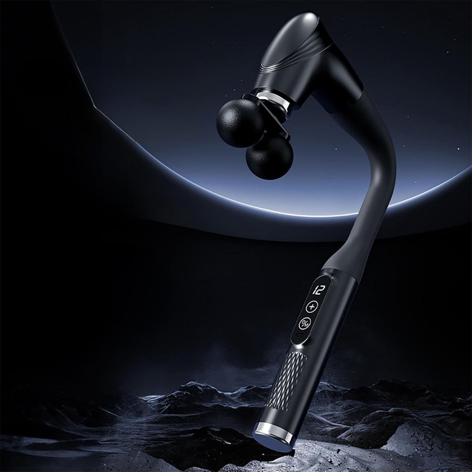 Long Handle Massage Gun for Back and Shoulders,Ergonomic Extended Reach Deep Tissue Massager,Infinitely Adjustable Speed & 5 Replaceable Heads,LCD Screen Display For Back Neck Shoulders Waist Legs