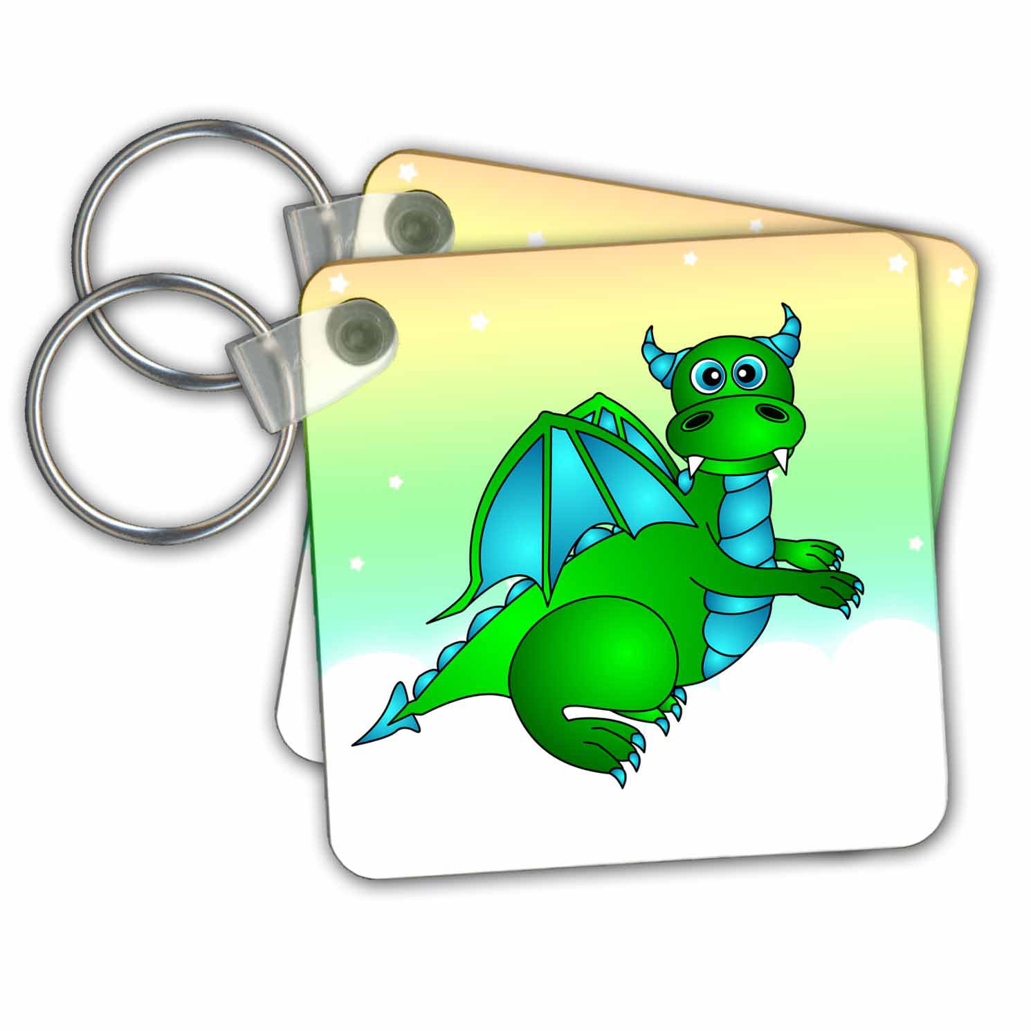 3dRose Green Dragon Twilight Flight - Key Chains,  by , set of  2 
