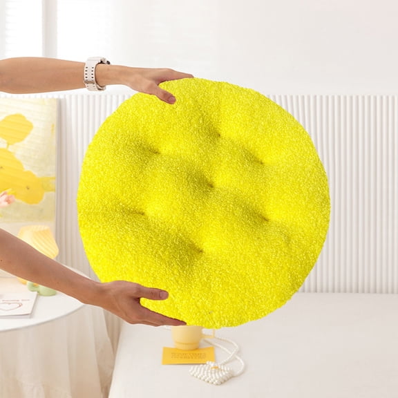 Denhf Round Chair Cushions, Circle Plush Seat Cushion, Soft Fluffy Stool Cushion for Home, Office, Bar and Bistro, Winter Warm Chair Pads for Dining Chairs, 15.7", Yellow