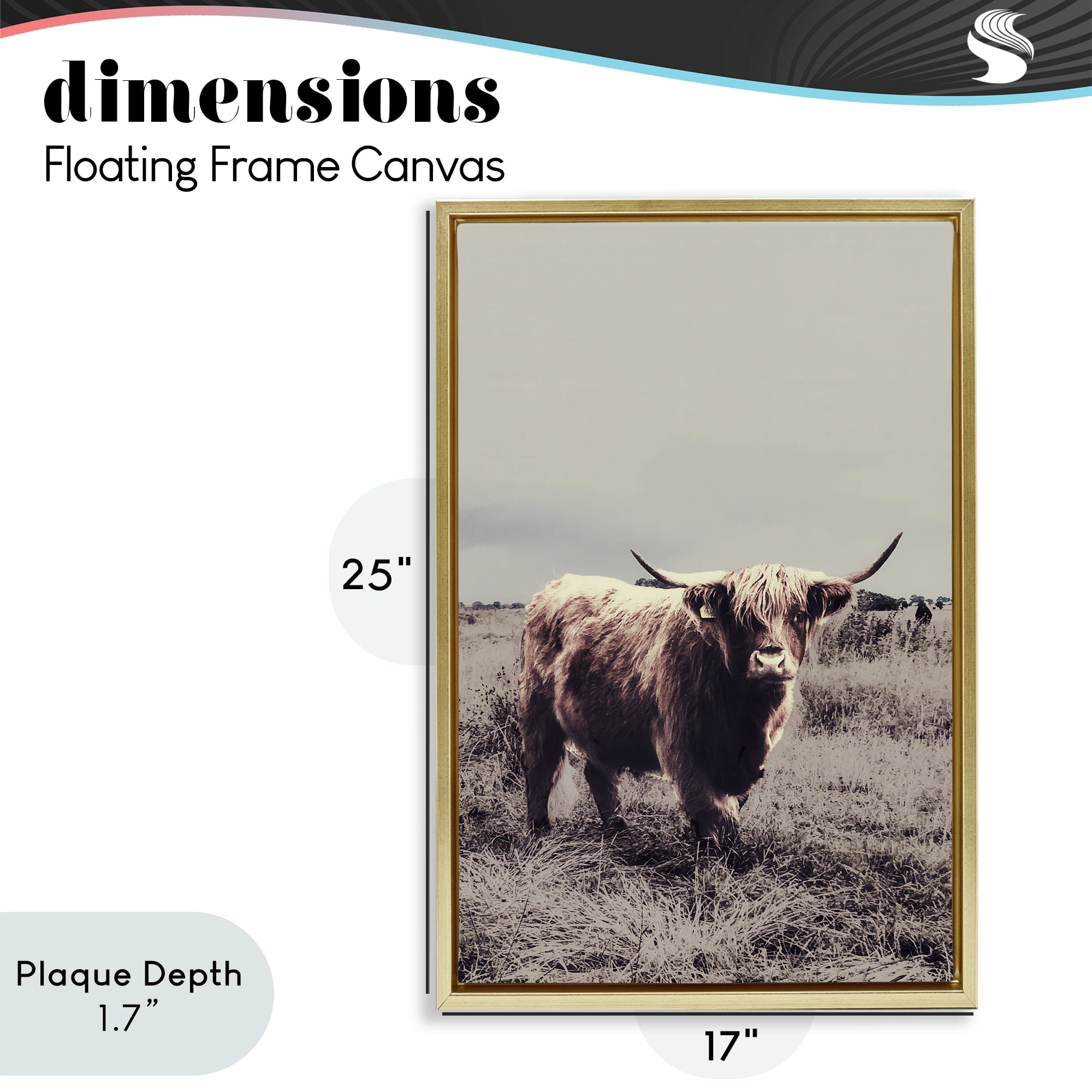 Stupell Industries Horned Cattle in Pasture Gold Framed Floater Canvas Wall Art, design by SD Graphics Studio