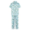 thumbnail image 5 of Pijama de manga corta con estampado fino y pantalones largos con solapa para mujer, top y pantalones de poliéster., 5 of 5