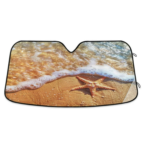 Starfish on Beach Car Windshield Sun Shade Foldable Car Front Window Visor Heat and UV Protection 53x23.5