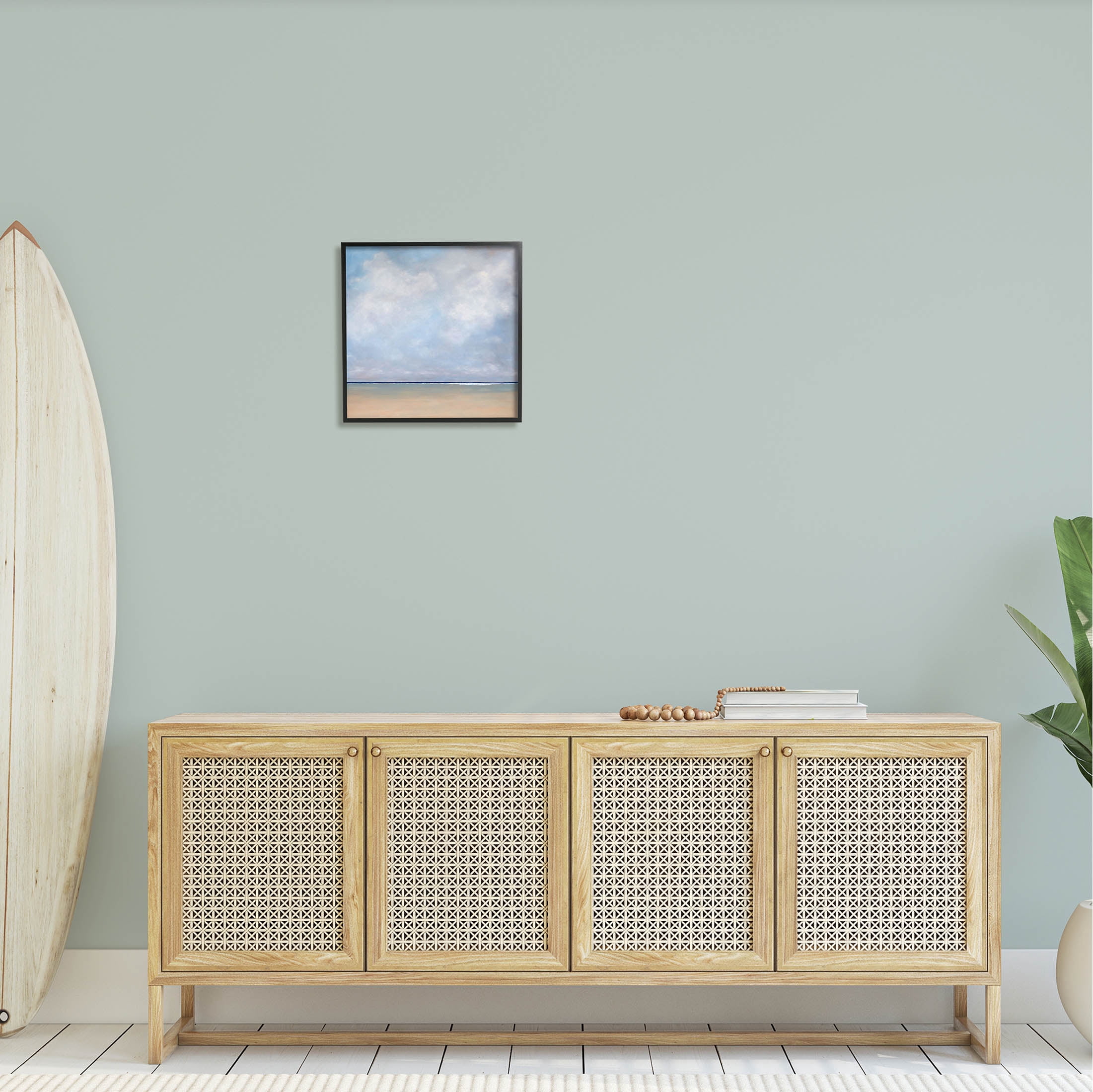 Stupell Industries Abstract Beach Clouds Ocean Horizon Painting Black Framed Art Print Wall Art, Design by Catherine Andersen